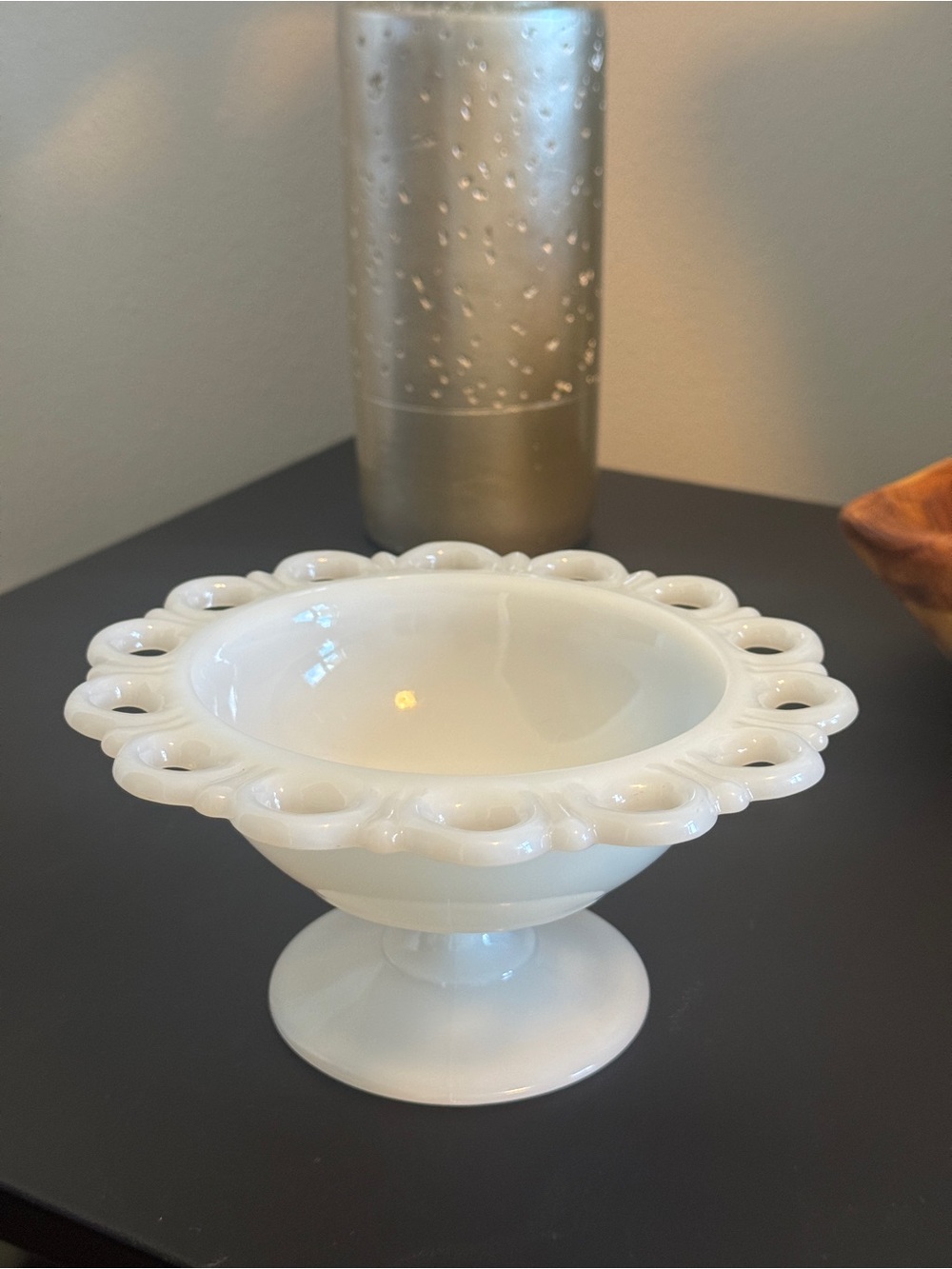 Anchor Hocking White Milk Glass Compote with Lace Edge